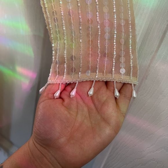 Neutral Sheer Bridal Cocktail Dress - Picture 10 of 17